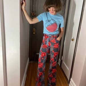 Vintage 1970s Red Bandana Patchwork Flare Jeans by Glad Rags! Sz small